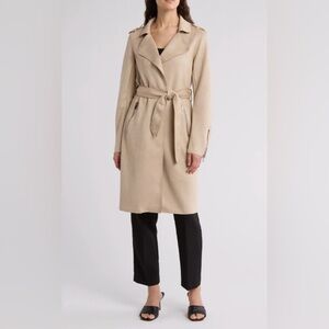 Size XL Plus Size T. Tahari Suede Trench Coat Long Sleeve Winter Jacket Beige